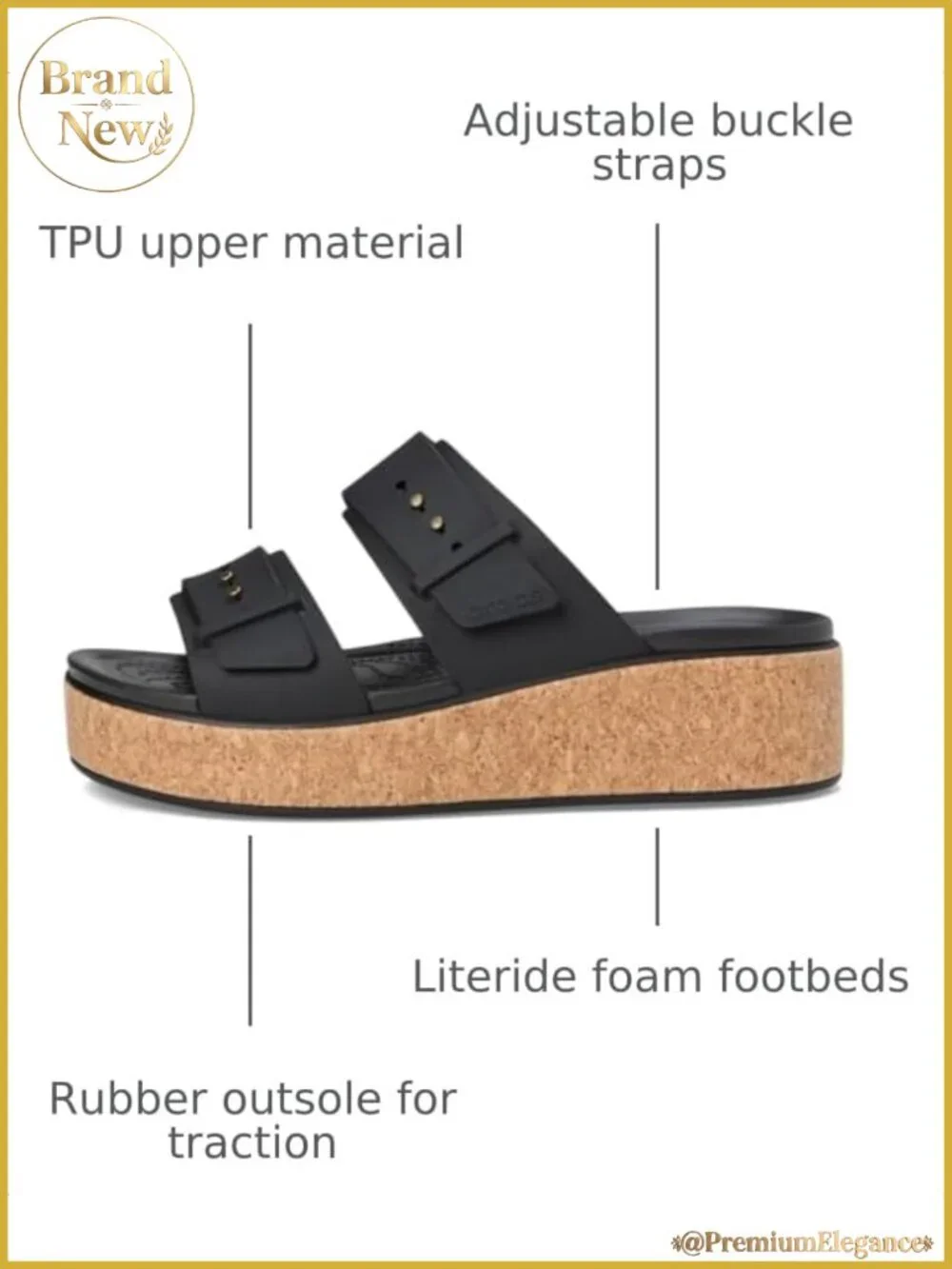 Cork Buckle Platform Sandals LiteRide Comfort Slip-On